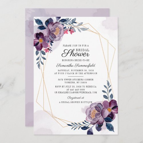 Floral Purple Blush Botanical Script Bridal Shower