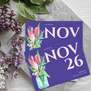 Floral Purple & Blush Wedding Save the Date Announcement