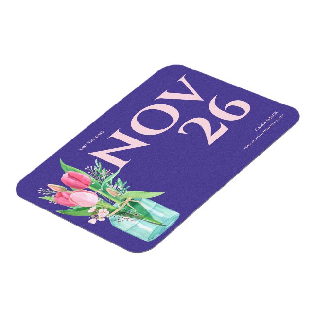 Floral Purple & Blush Wedding Save the Date Magnet (Left Side)