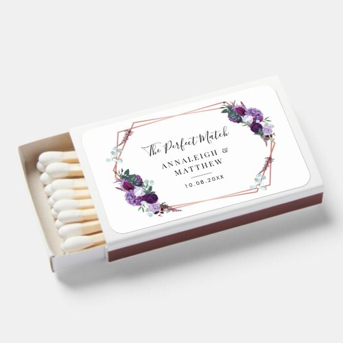 Floral Purple Botanical Geometric Wedding Favor Matchboxes