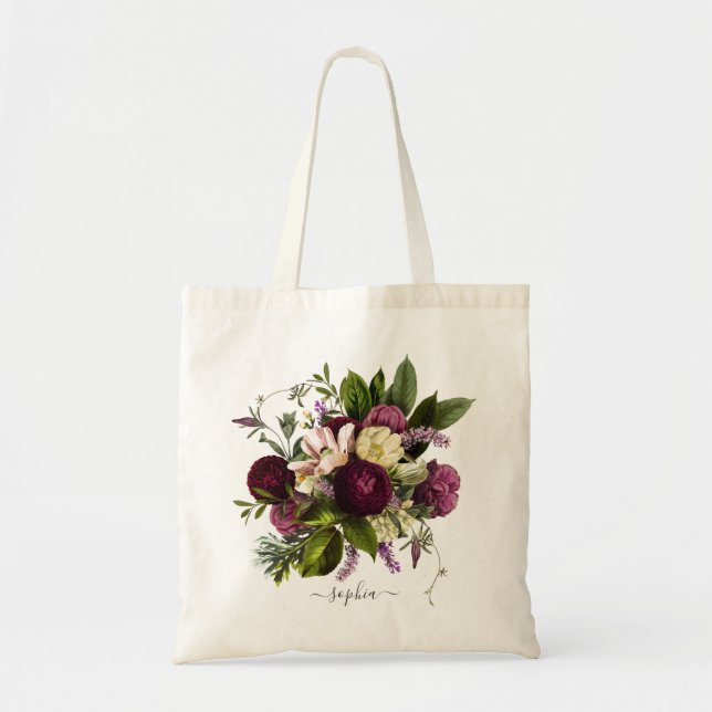 Floral Purple Botanical Vintage Personalized Tote Bag (Front)