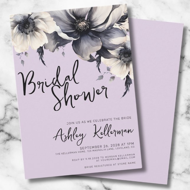 Floral Purple Bridal Shower Invitation (Elegant Floral Lilac Lavender Bridal Shower Party Invitation)