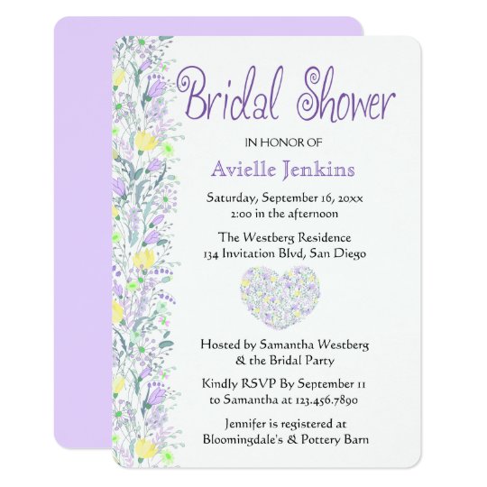 Floral Purple Bridal Shower Lavender Flowers Invitation