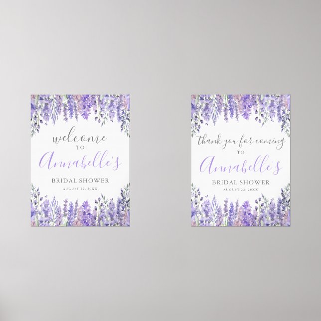 Floral Purple Bridal Shower Welcome Sign Wall Art Sets (Front)