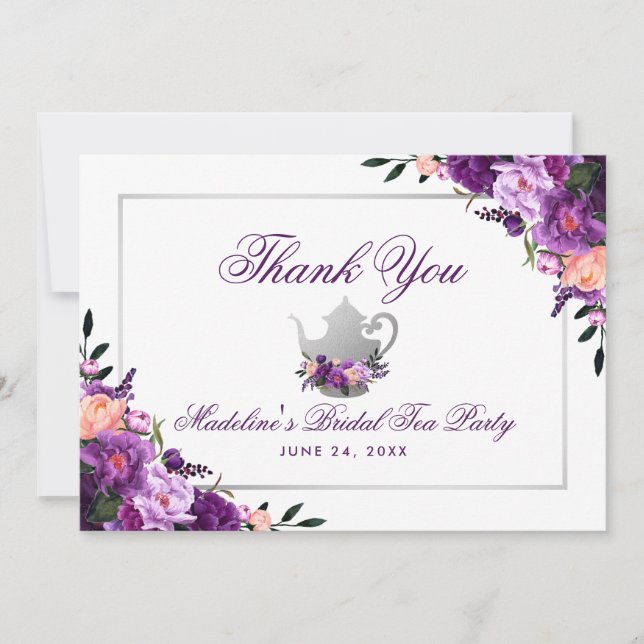 Floral Purple Bridal Tea Party Thank You (Front)