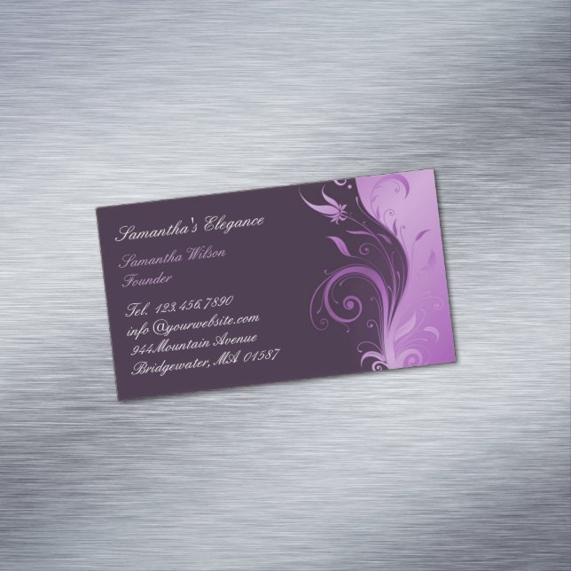 Floral Purple Business Card Magnet (In Situ)