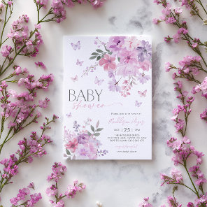Floral Purple Butterfly Baby Shower Invitation