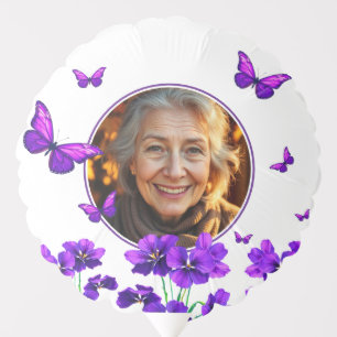 Floral Purple Butterfly Grandma Photo Balloon