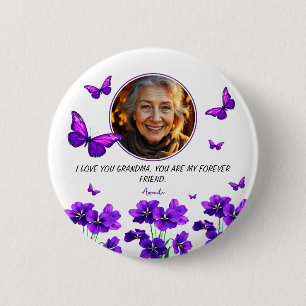 Floral Purple Butterfly Grandma Photo Button