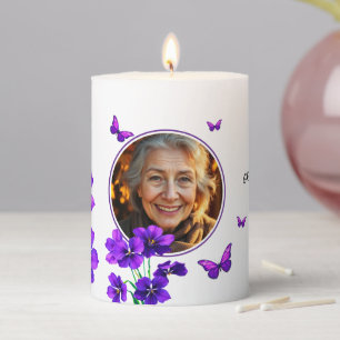 Floral Purple Butterfly Grandma Photo Pillar Candle