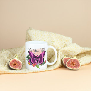 Floral purple Butterfly on pink Coffee Mug