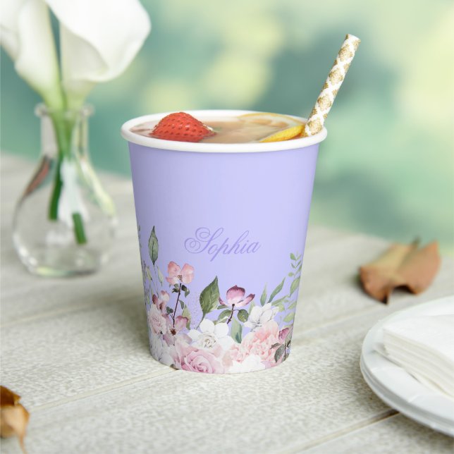 Floral Purple Celebration Custom  Paper Cups (Insitu)