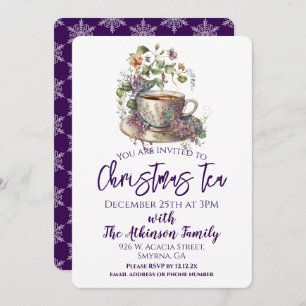 Floral Purple Christmas Tea Party Invitation