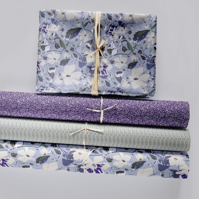 Floral Purple Clematis Patterns Decoupage Gift Wrapping Paper Sheets (Pretty Purple Floral Patterns trio Wrapping Paper Sheets. Jenn Steffen-Studio Posies. )