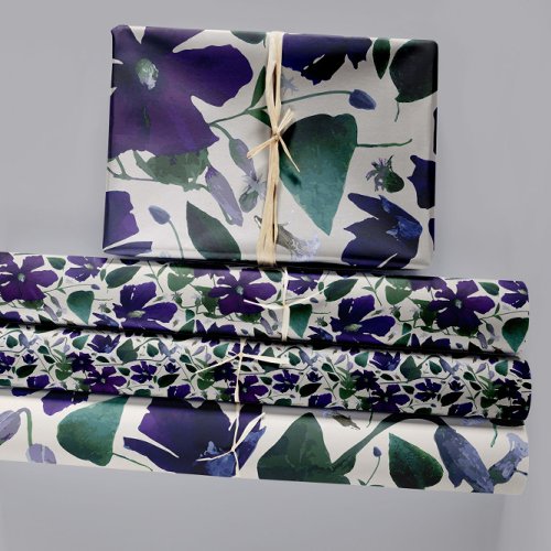 Floral Purple Clematis Trio Decoupage Gift Wrapping Paper Sheets