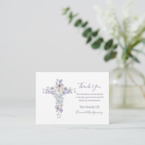 Floral Purple Cross Photo Sympathy Funeral Card