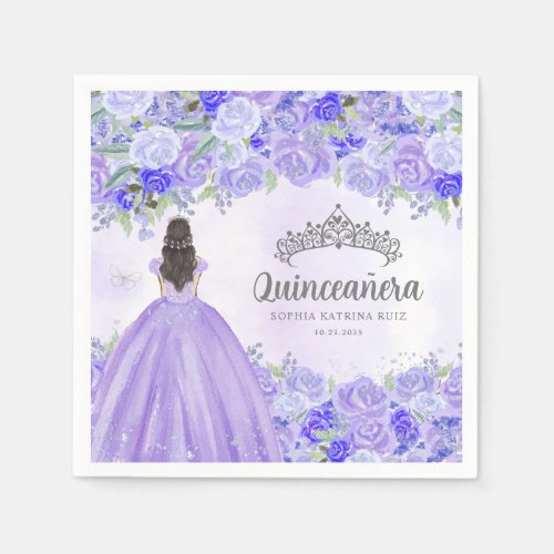 Floral Purple Dress Princess Tiara Quinceanera Napkins