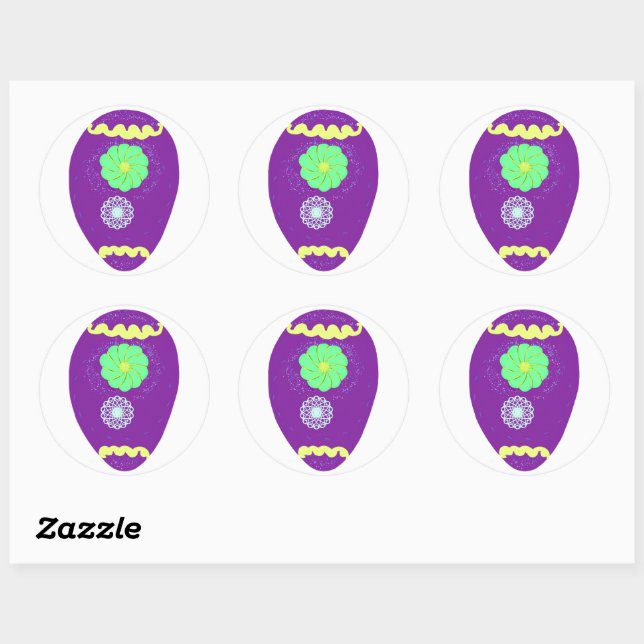 Floral Purple Egg Easter Classic Round Sticker (Sheet)