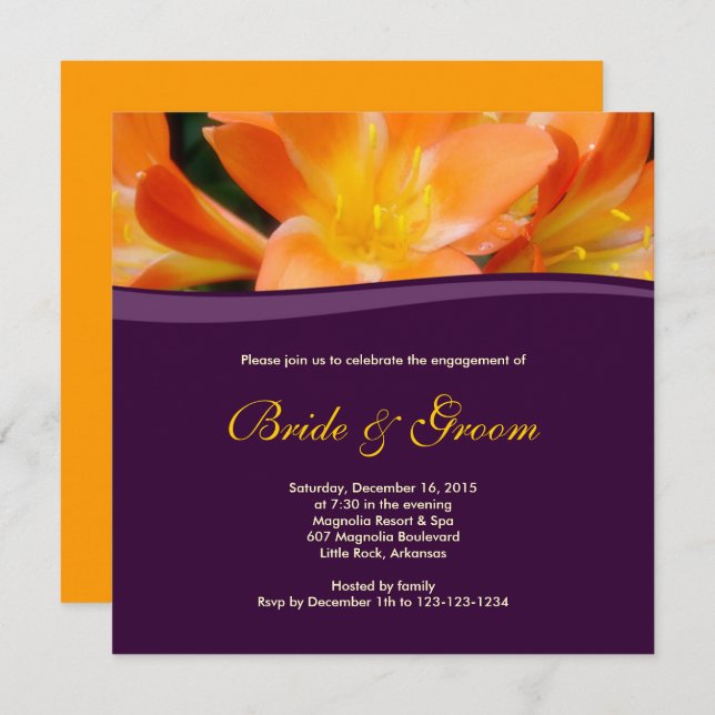 Floral Purple Engagement Invitation (Front/Back)
