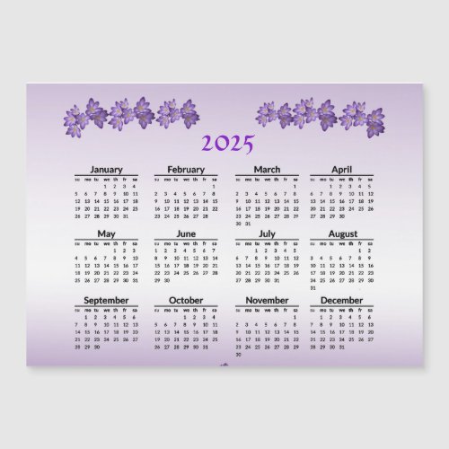 Floral Purple Flower 2025 Calendar Magnetic Card