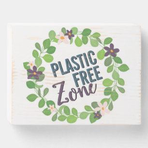 floral purple flowers green leaves plastic free wooden box sign