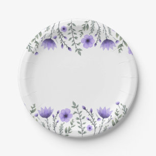 Floral  Purple Flowers Wedding Party Paper Plates