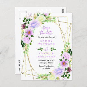 Floral Purple Flowers Wedding Save The Date Postcard