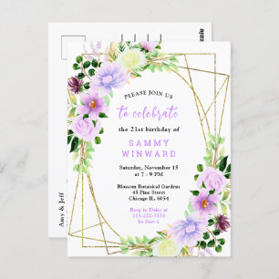 Floral Purple Flowers with Foliage Birthday Party Postcard