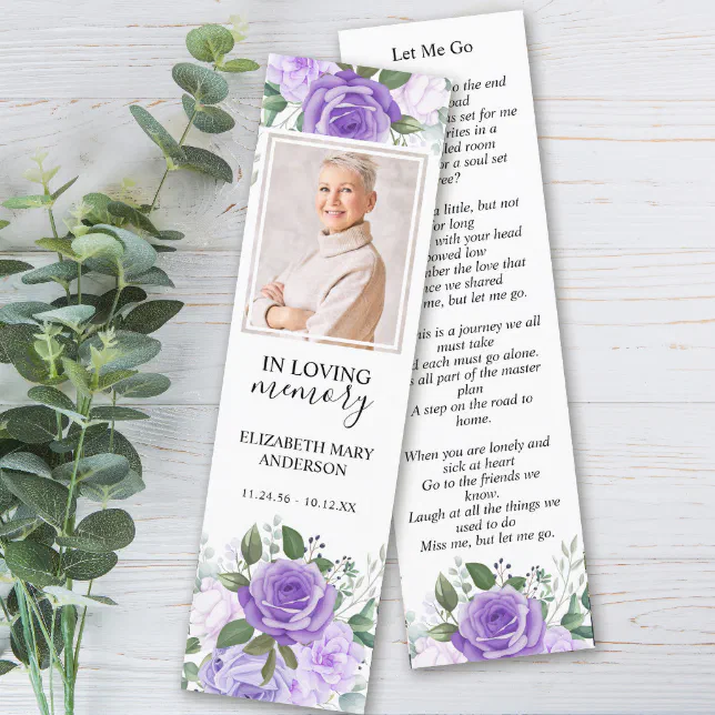 Floral Purple Funeral Bookmark | Zazzle