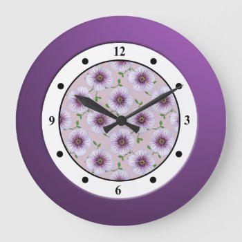 Floral Purple Garden Flower Modern Digits Large Clock by KreaturFlora at Zazzle