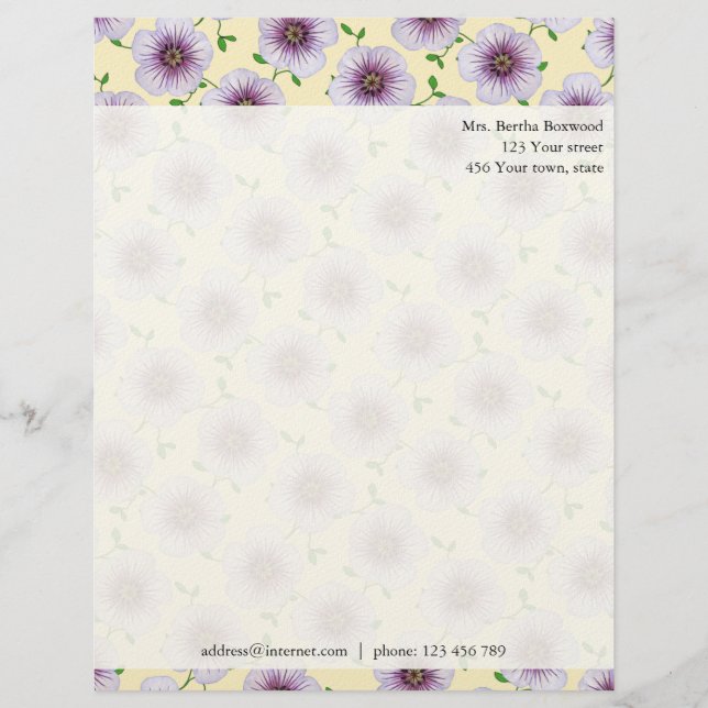 Floral Purple Garden Flowers Photo Custom Address Letterhead (Front)