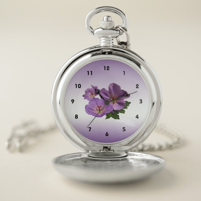 Floral Purple Garden Flowers Pocket Watch
