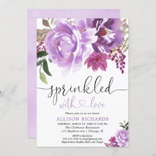 Floral purple girl baby shower sprinkle invitation