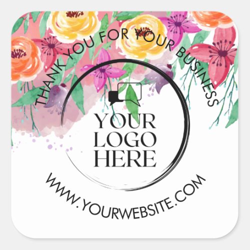 Floral purple girly Custom Business Your Logo Here Square Sticker