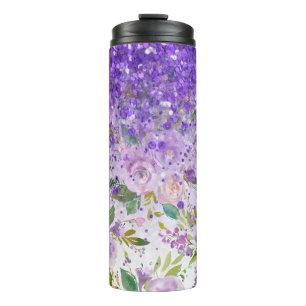*~* Floral Purple Glitter Rose Pattern Girly Thermal Tumbler