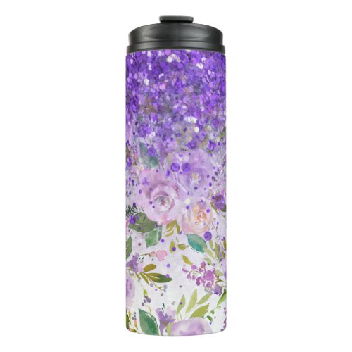  Floral Purple Glitter Rose Pattern Girly  Thermal Tumbler
