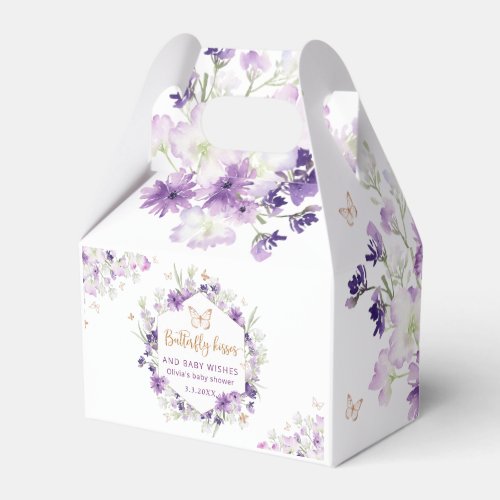 Floral purple gold butterfly baby shower Favor Box