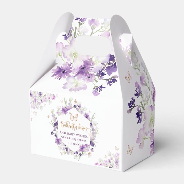 Floral purple gold butterfly baby shower Favor Box (Front Side)