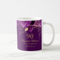 Floral Purple Gold Rose 90th Birthday