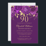 Floral Purple Gold Rose 90th Birthday Invitation<br><div class="desc">More Floral Birthday Invitations in the Little Bayleigh store!</div>