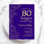 Floral Purple Gold Surprise 80th Birthday Party Invitation<br><div class="desc">Floral Purple Gold Surprise 80th Birthday Party Invitation. Minimalist modern design featuring botanical accents and typography script font. Simple floral invite card perfect for a stylish female surprise bday celebration. Can be customized to any age.</div>