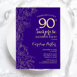 Floral Purple Gold Surprise 90th Birthday Party Invitation<br><div class="desc">Floral Purple Gold Surprise 90th Birthday Party Invitation. Minimalist modern design featuring botanical accents and typography script font. Simple floral invite card perfect for a stylish female surprise bday celebration. Can be customized to any age.</div>