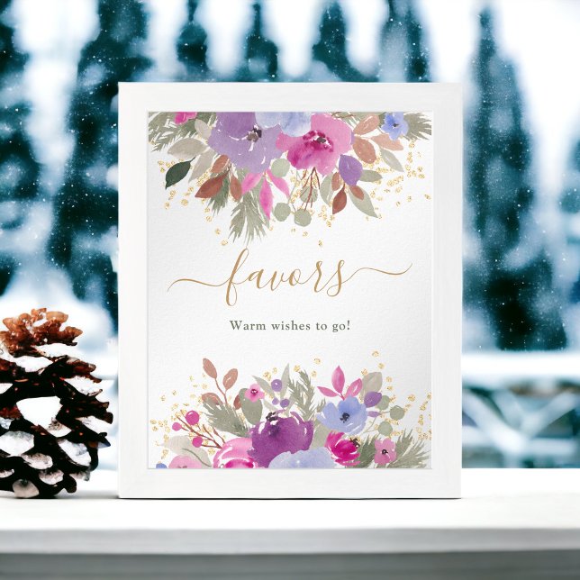 Floral Purple Gold Winter favors bridal shower Poster (Floral Purple Gold Winter favors bridal shower Poster)