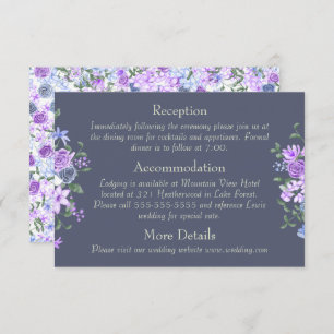 Floral Purple, Gray Calligraphy Wedding Details Enclosure Card