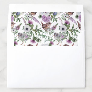 Floral Purple Green Songbirds Illustration Envelope Liner