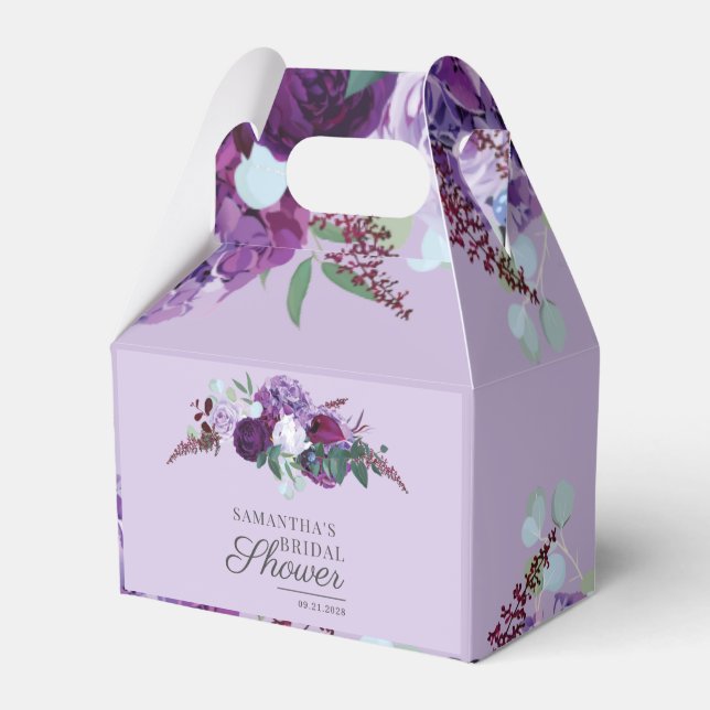 Floral Purple Greenery Botanical Bridal Shower Favor Boxes (Front Side)