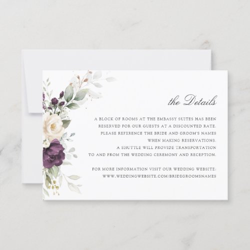 Floral Purple Greenery Wedding Details Insert Invitation