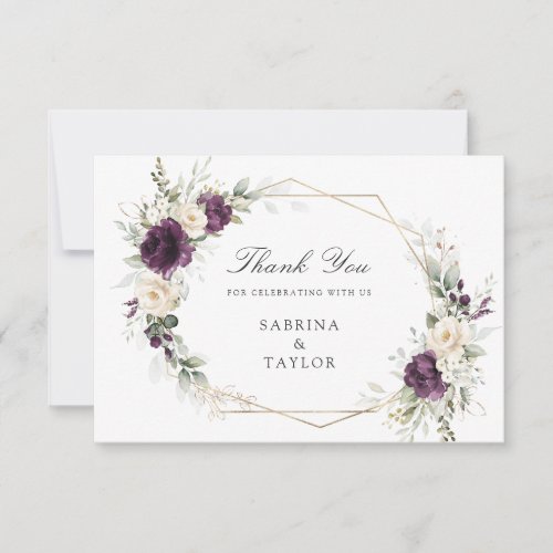 Floral Purple Greenery Wedding Thank You Card