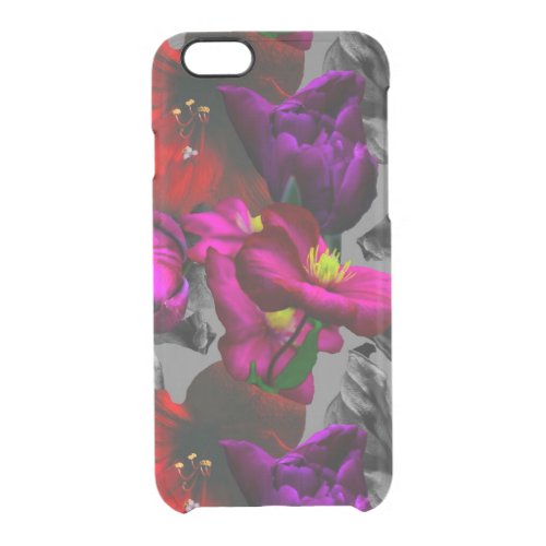 Floral purple grey tropical design clear iPhone 66S case