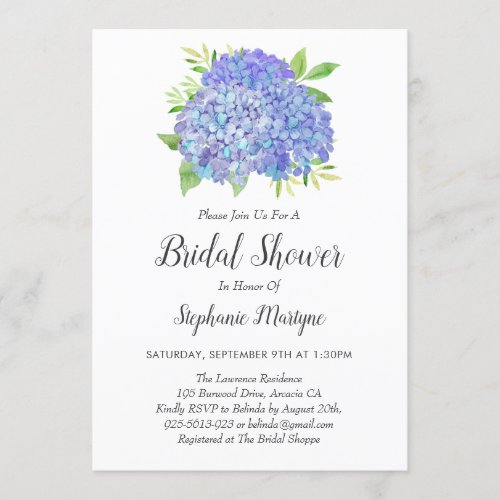Floral Purple Hydrangea Bouquet Bridal Shower Invitation